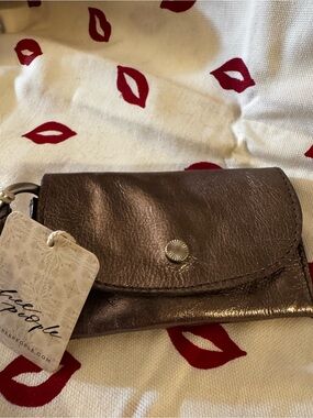 Free People Metallic Bronze Leather Key & Card Holder NWT
